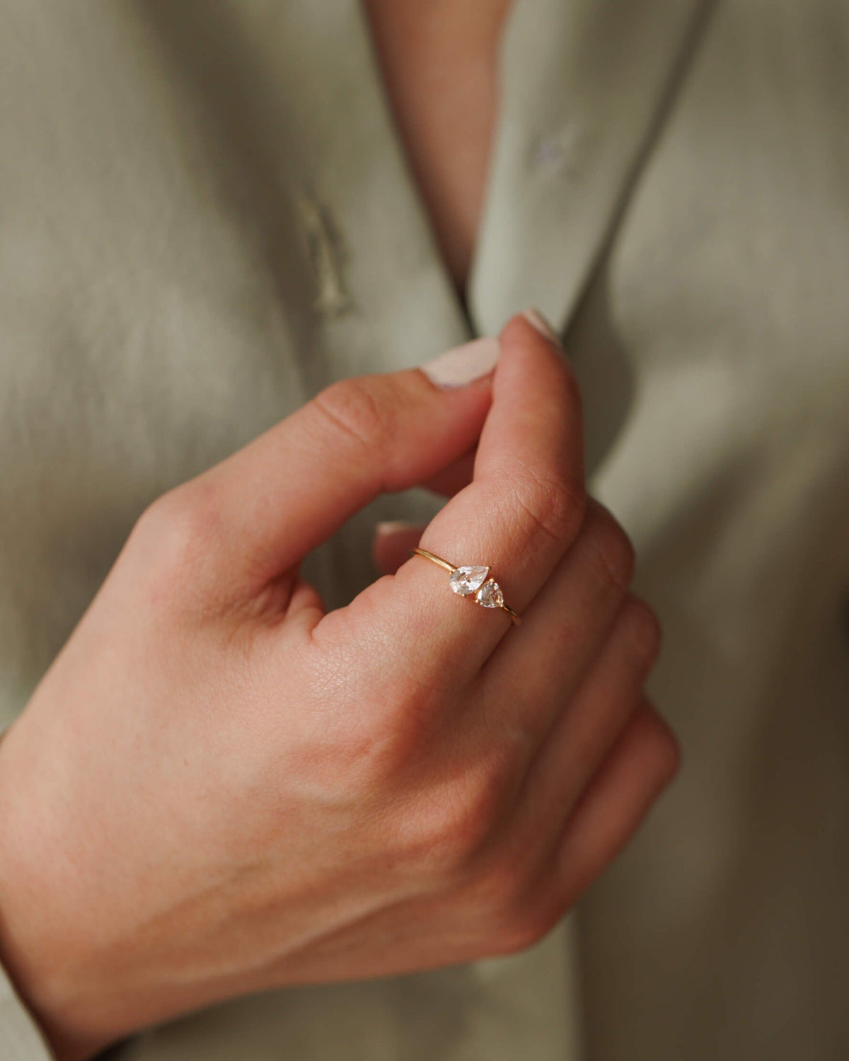 White Sapphire Toi et Moi Ring