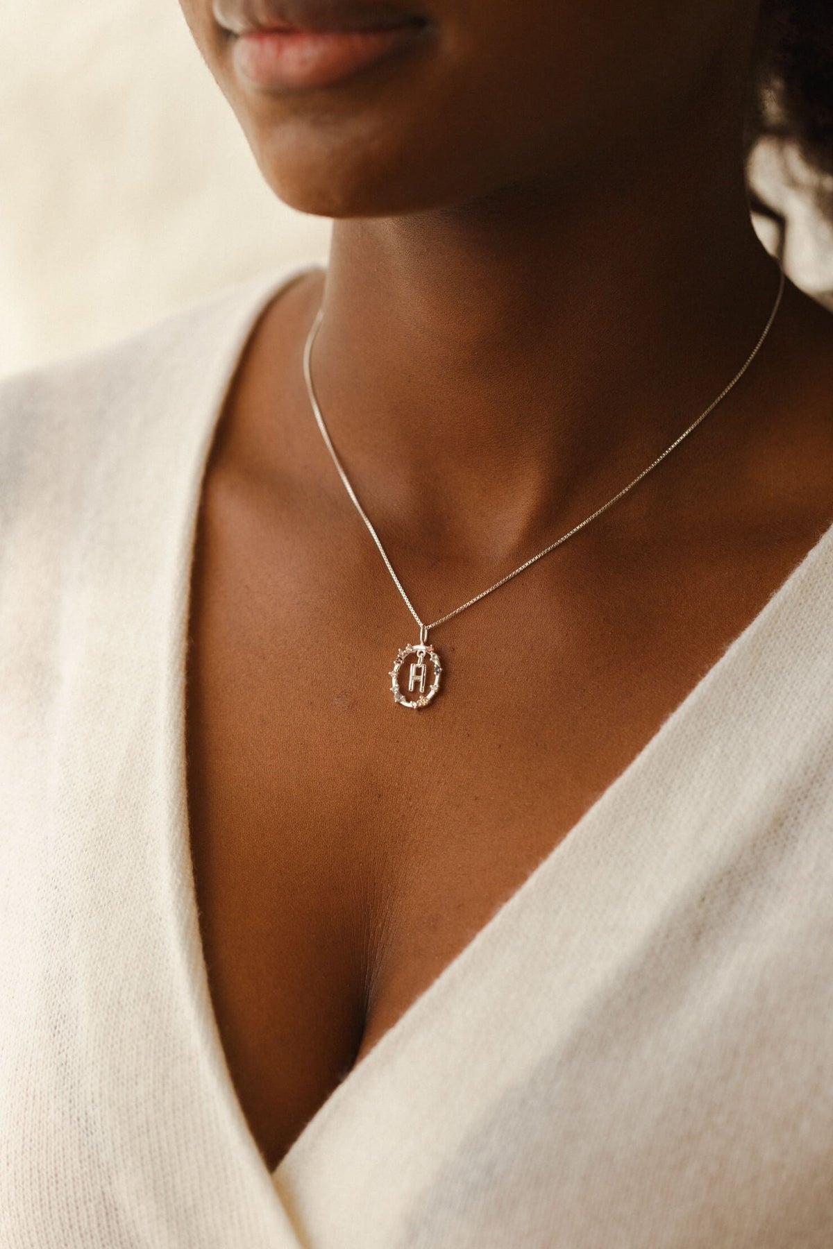 Gemstone Frame Initial Pendant