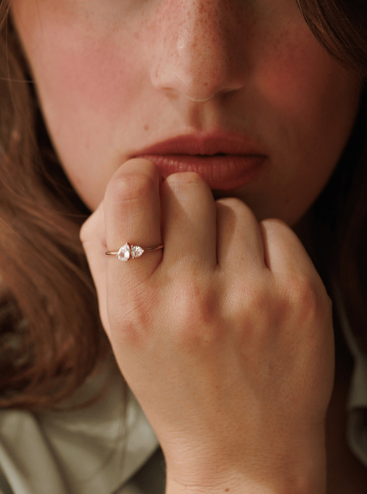 White Sapphire Toi et Moi Ring