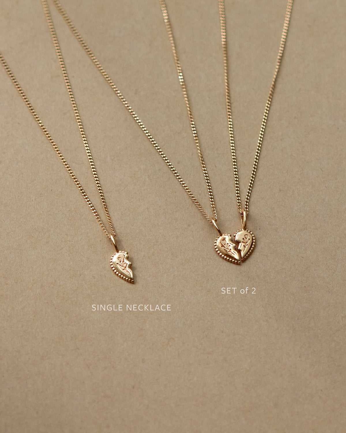 Solid Gold Shared Heart Necklace