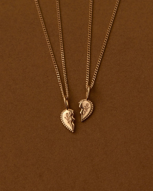 Solid Gold Shared Heart Necklace