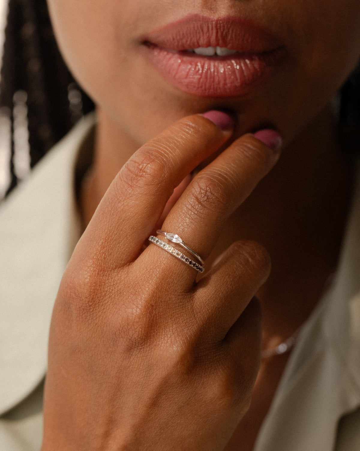 White Sapphire Leaflet Ring