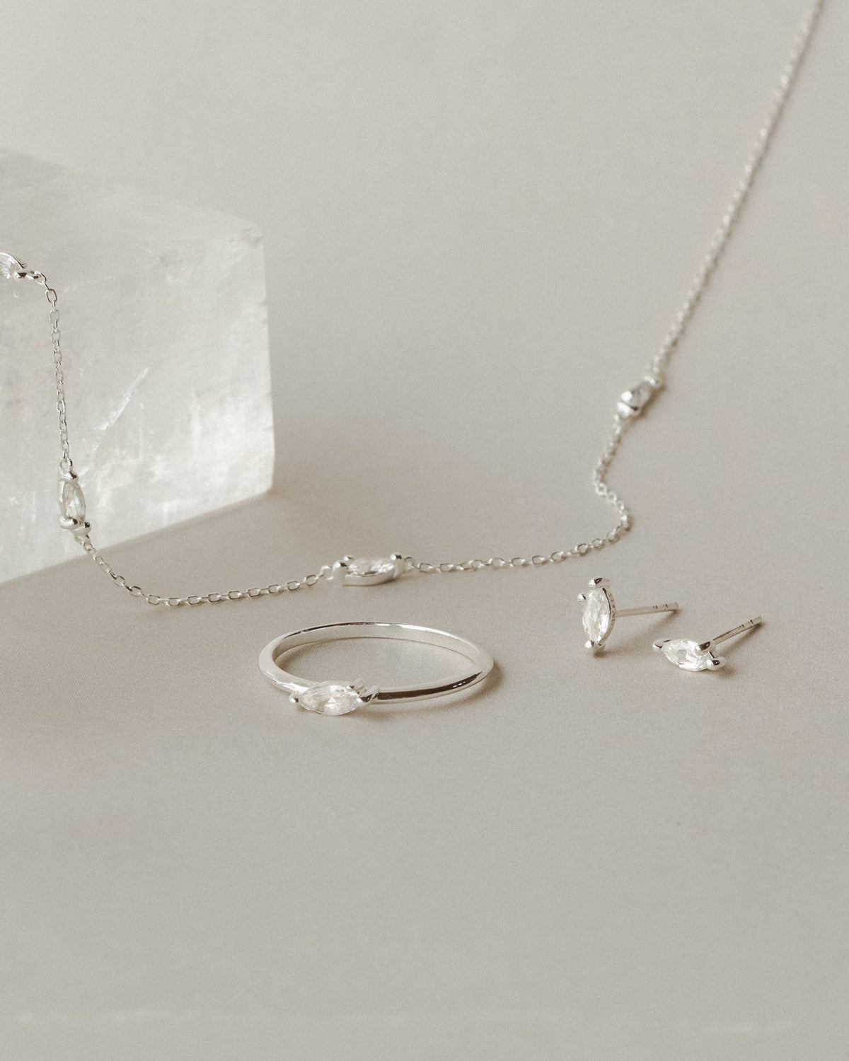 White Sapphire Leaflet Studs