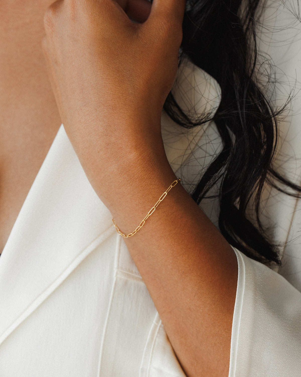 Solid Gold Dainty Paperclip Chain Bracelet
