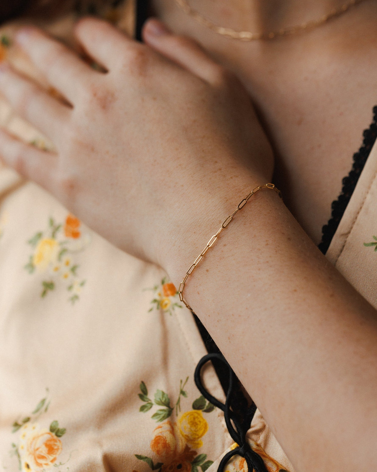 Solid Gold Dainty Paperclip Chain Bracelet