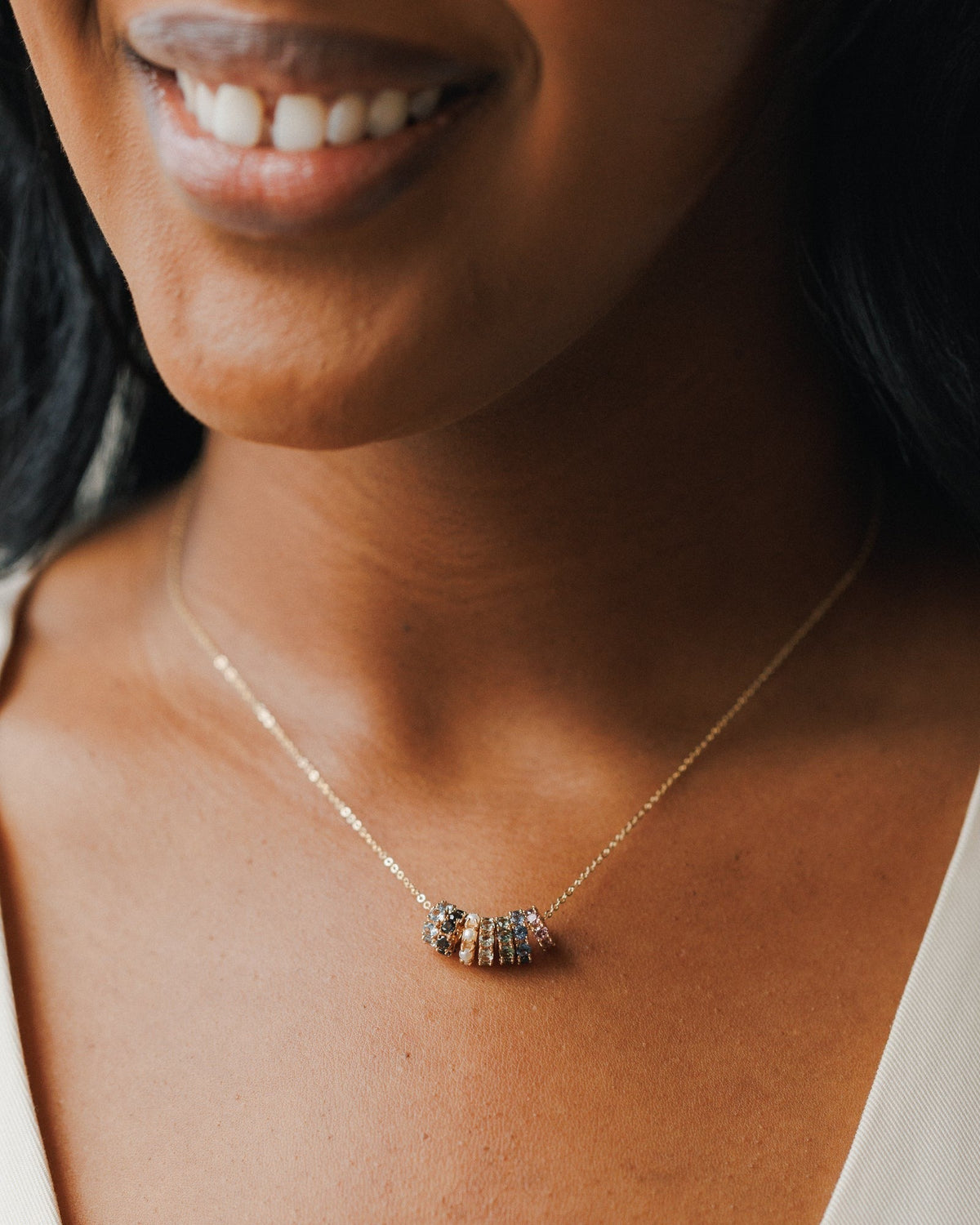 Solid Gold Aura Birthstone Bead Necklace