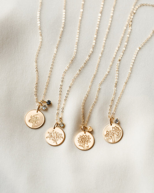 Solid Gold Flora Birthstone Necklace