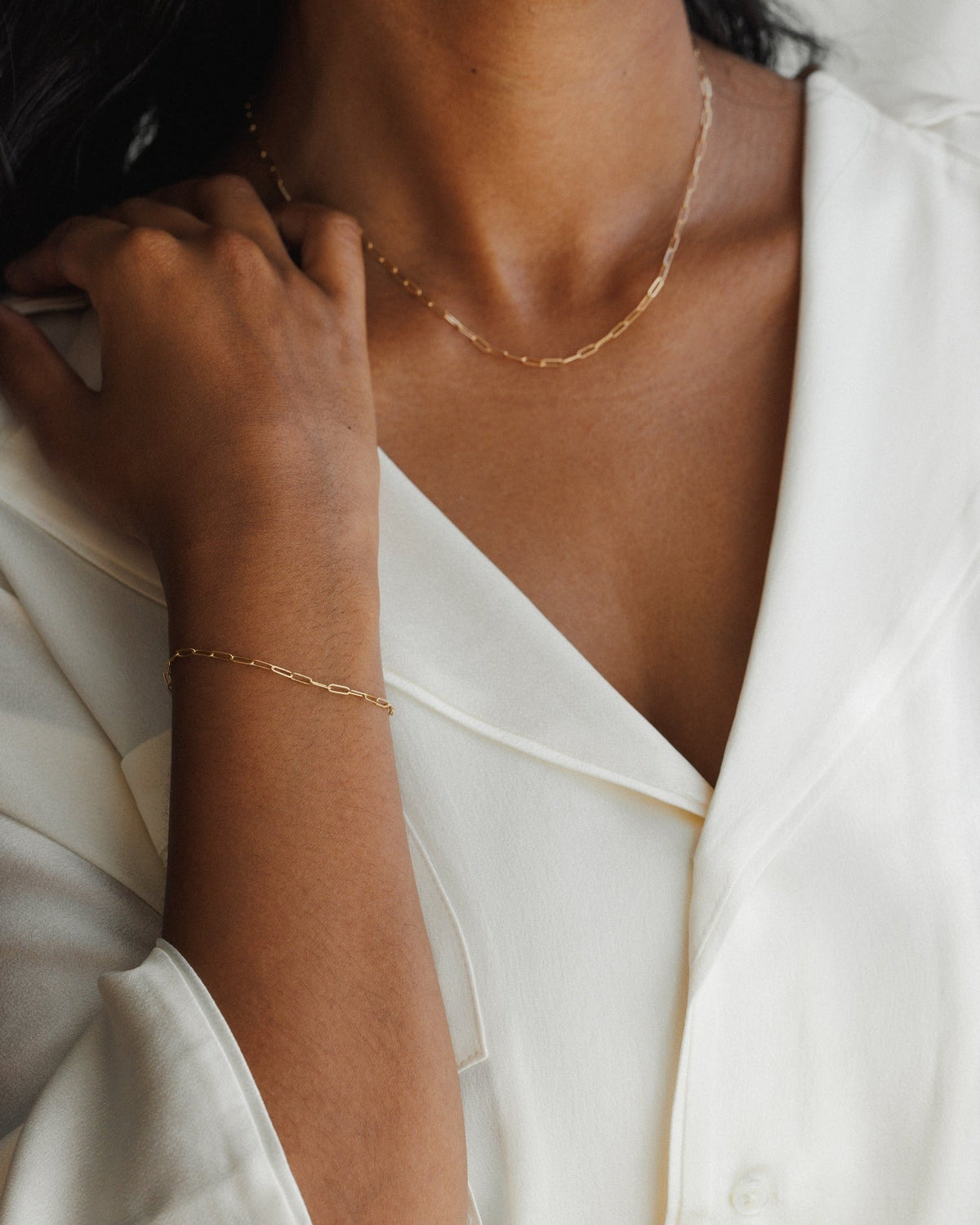 Solid Gold Dainty Paperclip Chain Bracelet