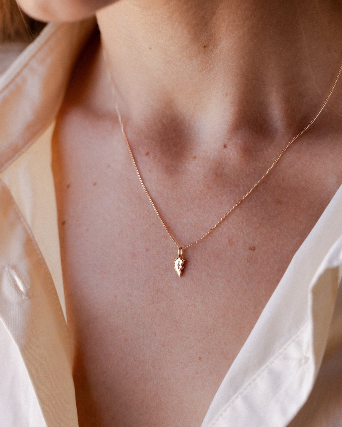 Solid Gold Shared Heart Necklace